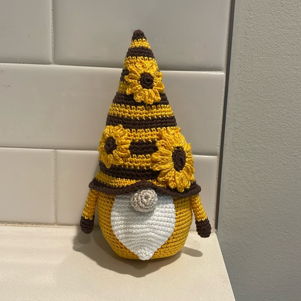 Handcrafted Sunflower Gnome Amigurumi Crochet Home Decor Flower Summer Cheer - Picture 1 of 10